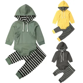 Baby Boy Hoodie and Pants Set with Adorable Stripes