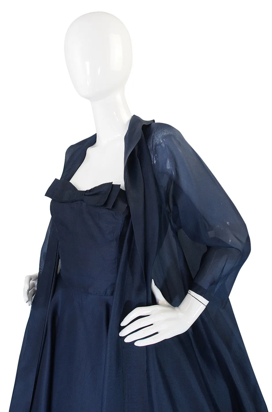 1950s Ink Blue Silk Organza Dress & Coat