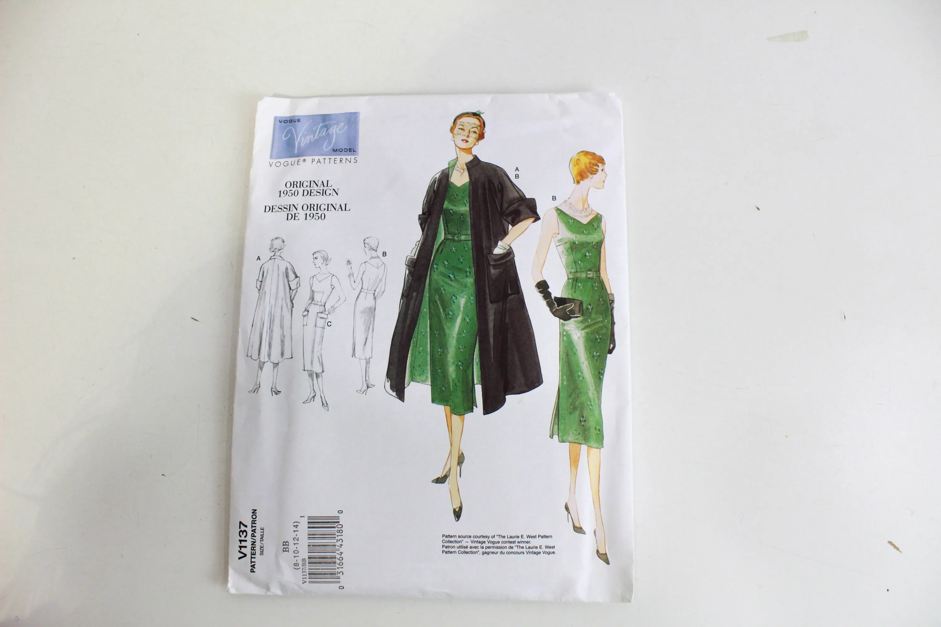 1950s Reissue Vogue Vintage Sewing Pattern V1137, Dress and Coat, UNCUT