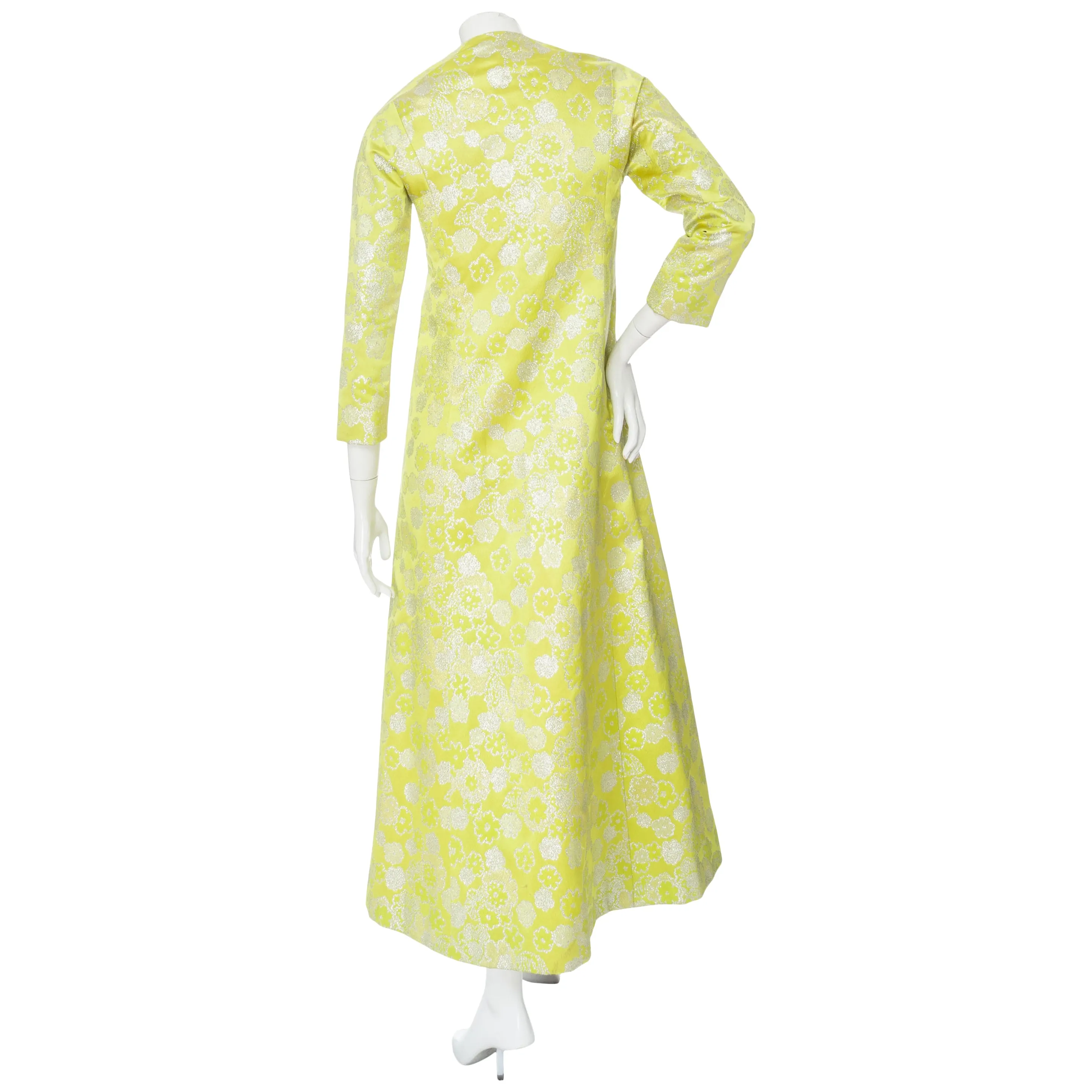 1960s Haute Couture Lime Floral Brocade Caftan