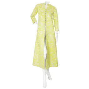 1960s Haute Couture Lime Floral Brocade Caftan