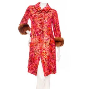 1963 Red and Gold Brocade Fur Trim Opera Coat