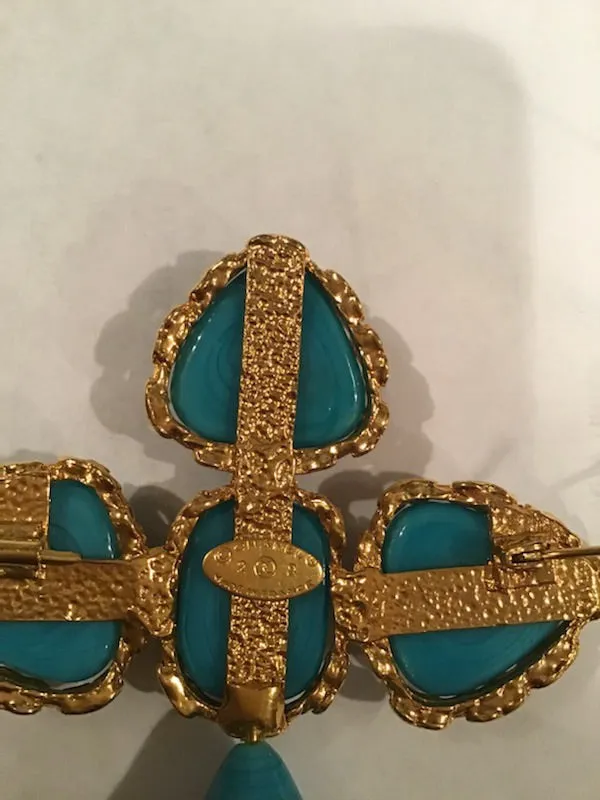 1989 Collection 28 Large Vintage Chanel CC Turquoise Stone Gold Plated Cross