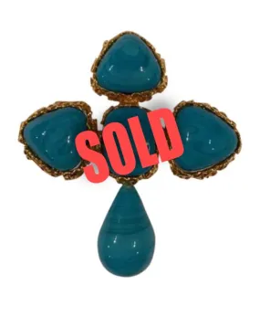 1989 Collection 28 Large Vintage Chanel CC Turquoise Stone Gold Plated Cross