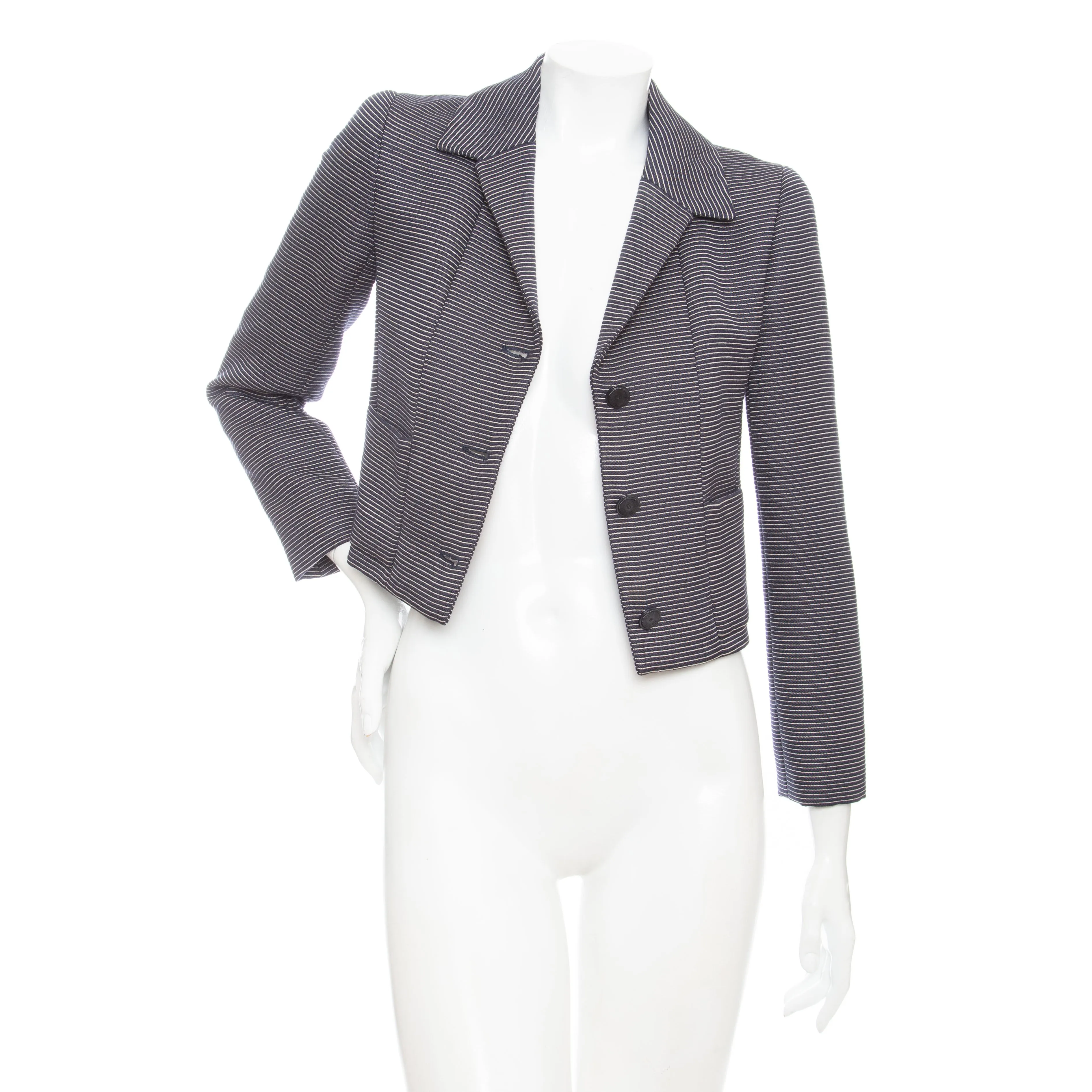 2001 Navy Blue Striped Wool-Silk Blazer