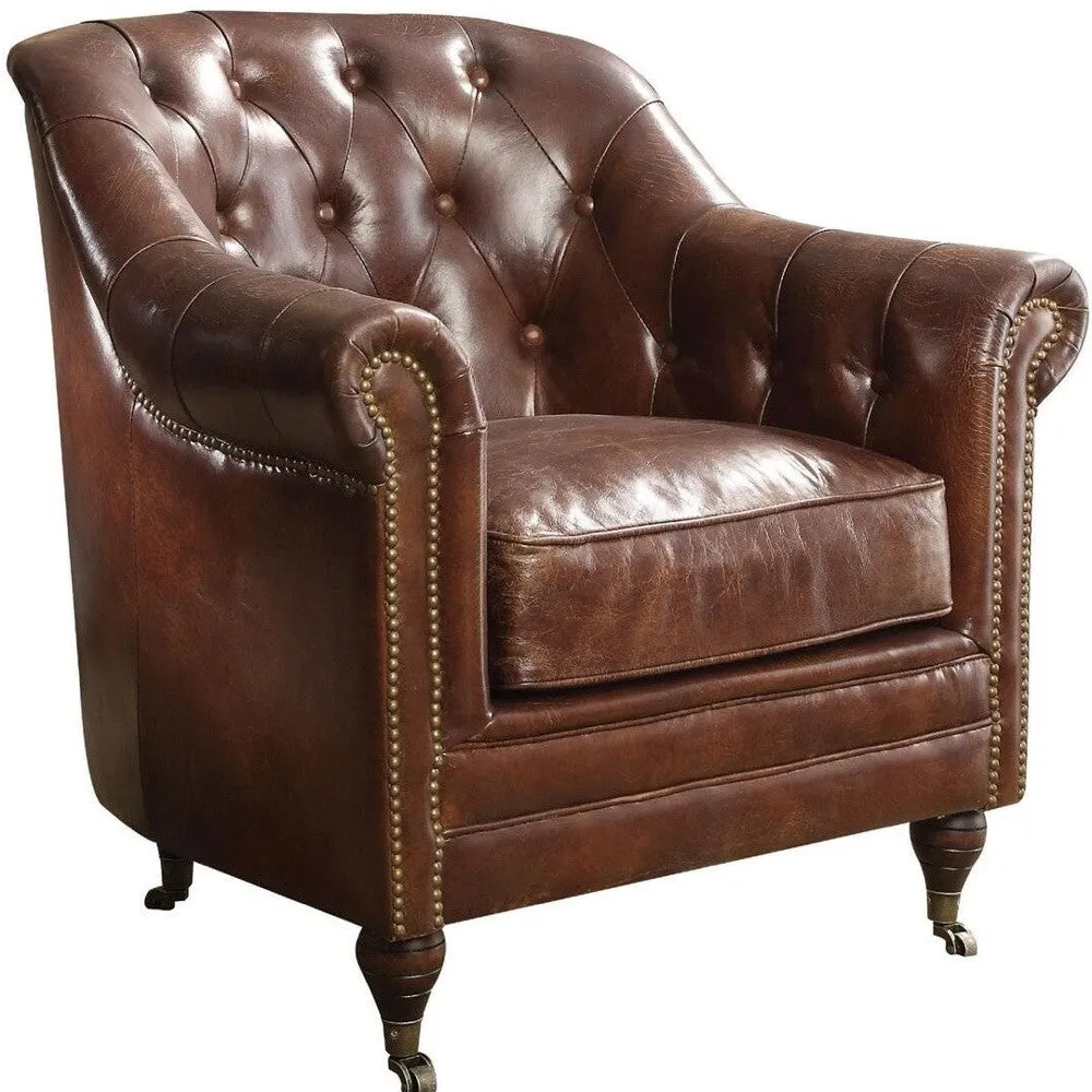 34 Top Grain Leather And Brown Tufted Chesterfield Chair