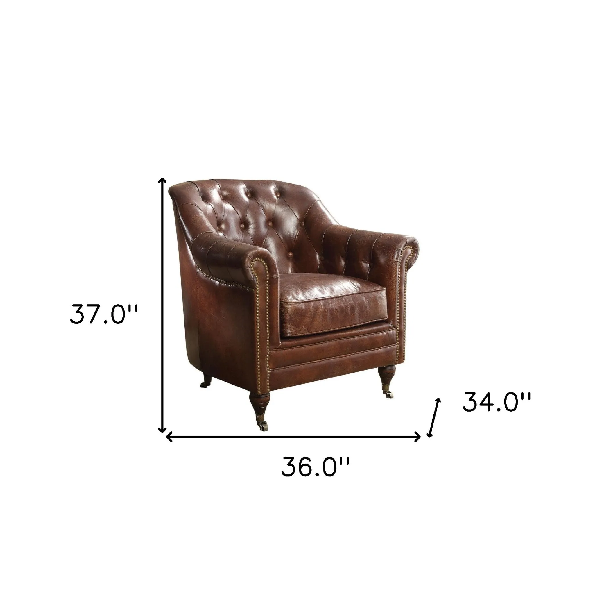 34 Top Grain Leather And Brown Tufted Chesterfield Chair