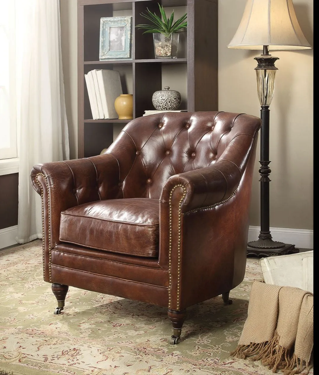 34 Top Grain Leather And Brown Tufted Chesterfield Chair