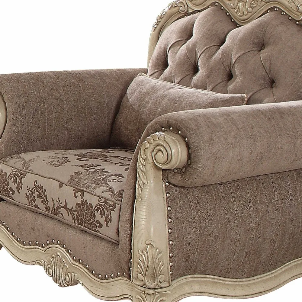 35 Gray And Pearl Fabric Damask Tufted Chesterfield Chair