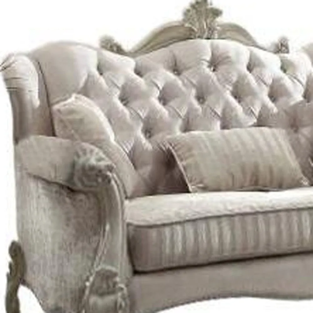 69 Ivory Polyester Blend Chesterfield Loveseat and Toss Pillows