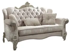 69 Ivory Polyester Blend Chesterfield Loveseat and Toss Pillows