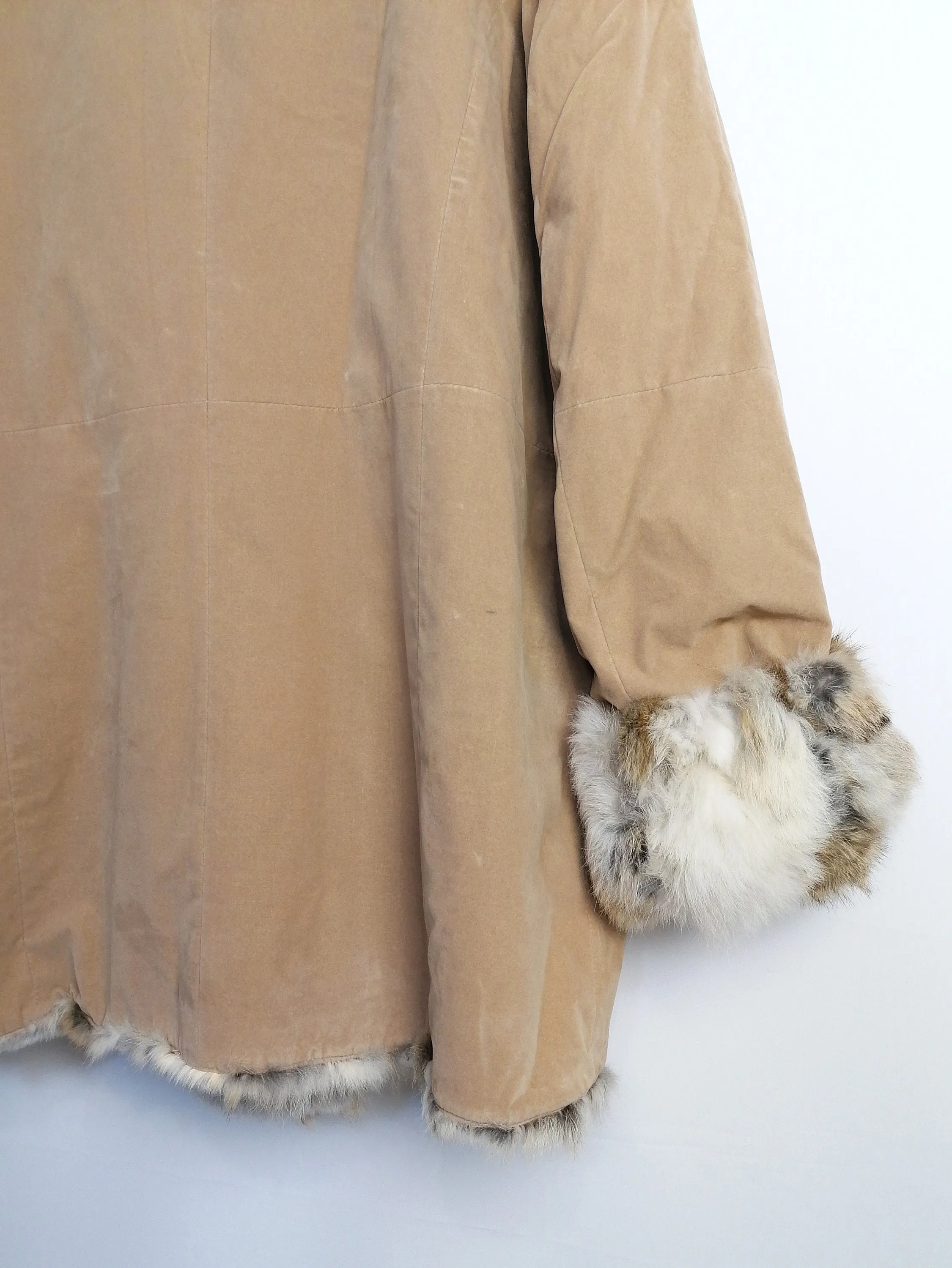 90's Faux Suede Real Fur Trim Oversized Coat