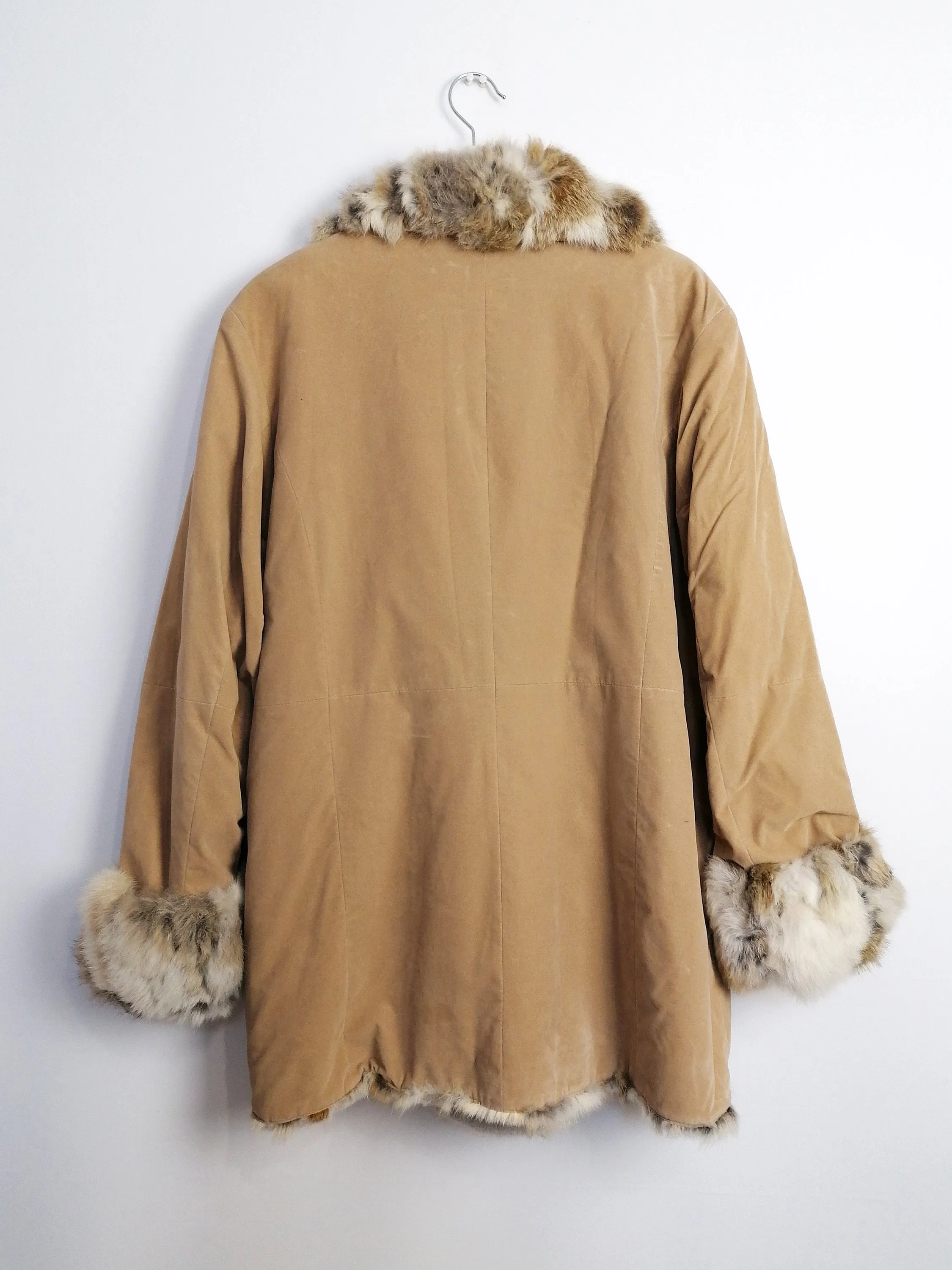 90's Faux Suede Real Fur Trim Oversized Coat