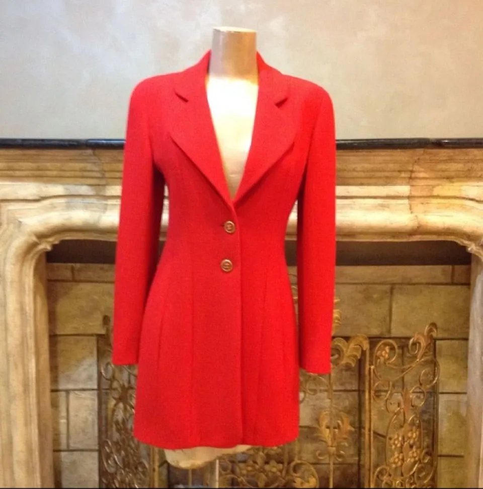 94A Fall Chanel Vintage Orange/Red Wool Dress Coat Blazer Jacket FR 36 US 4