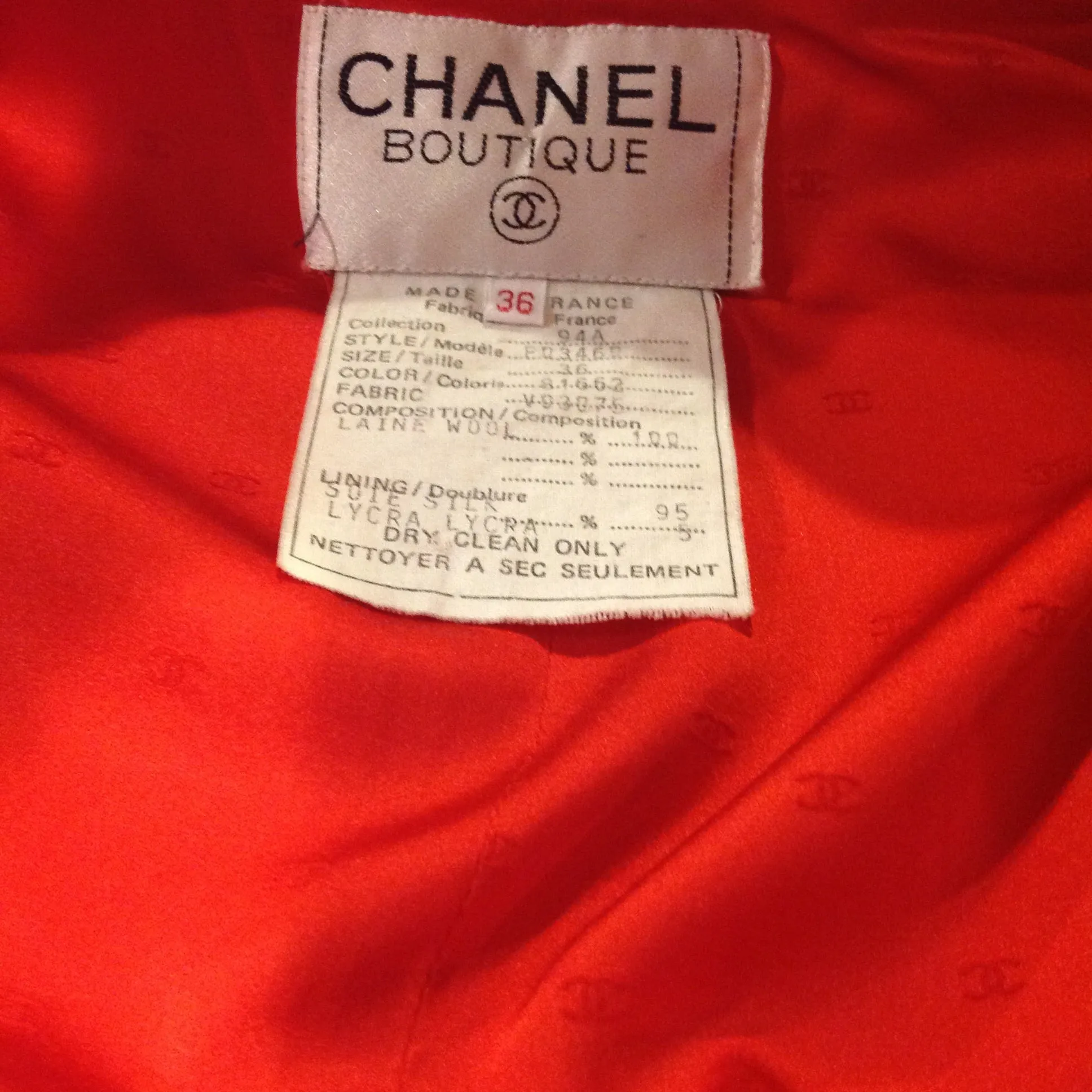 94A Fall Chanel Vintage Orange/Red Wool Dress Coat Blazer Jacket FR 36 US 4