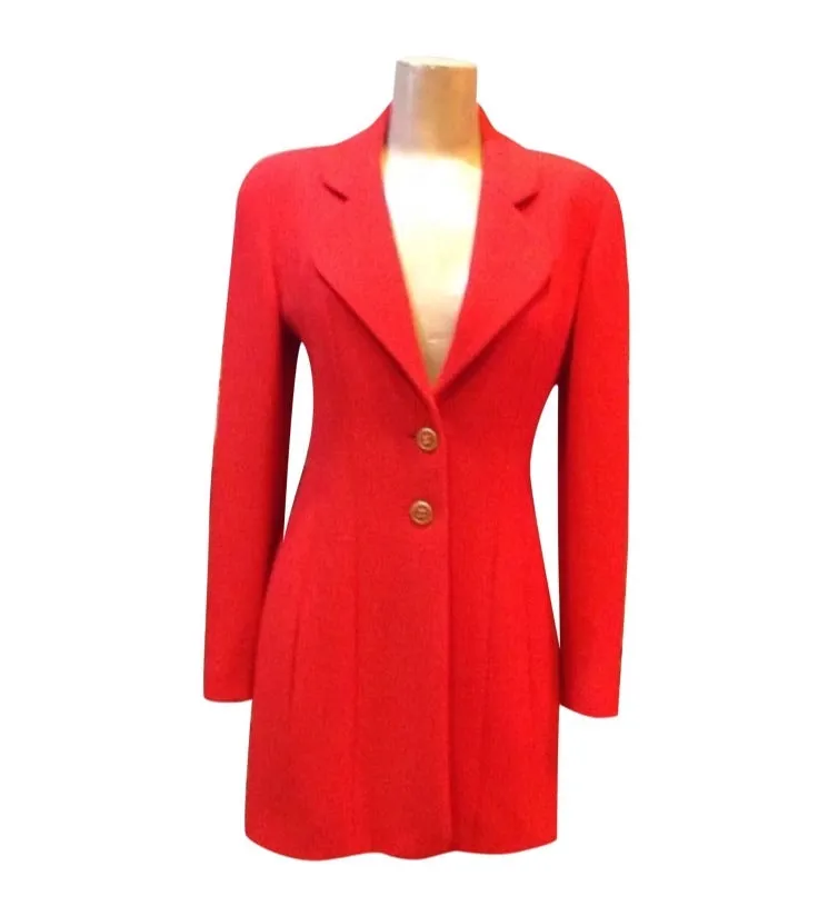 94A Fall Chanel Vintage Orange/Red Wool Dress Coat Blazer Jacket FR 36 US 4