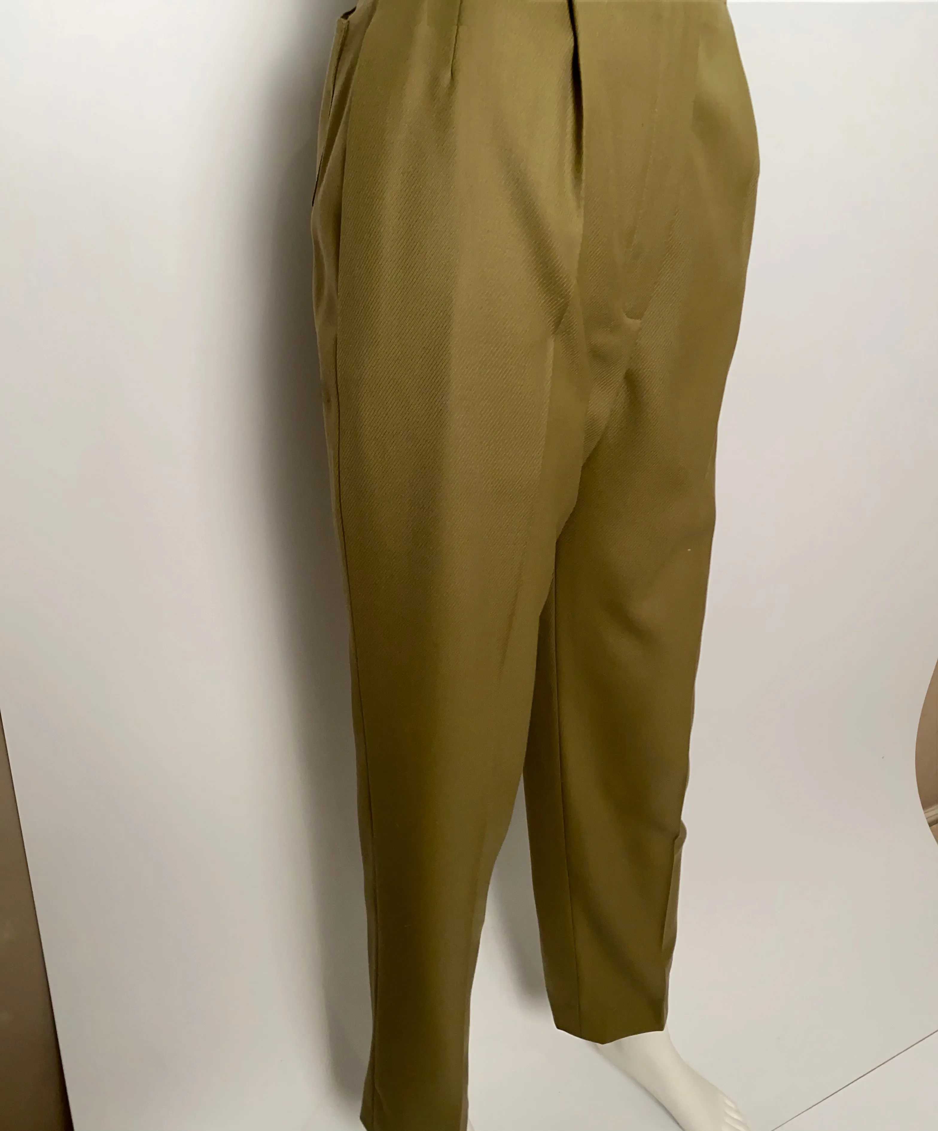 96A, 1996 Fall Vintage Chanel Rare Military Olive Green Belted Jacket Pant Suit Set FR 36