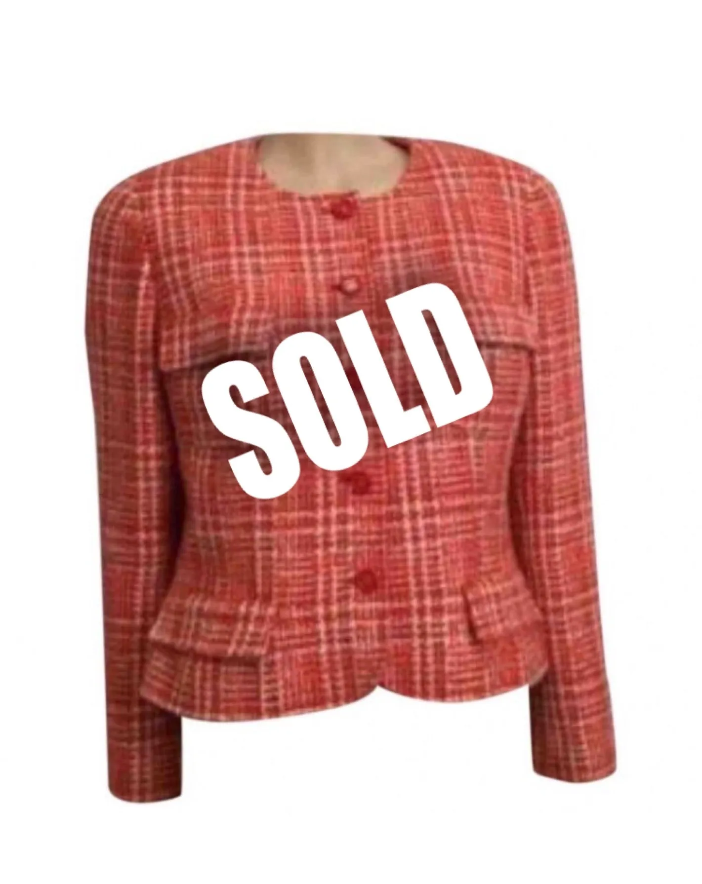 97P, 1997 Spring Chanel Vintage Orange Plaid Tweed Blazer Dress Jacket US 10