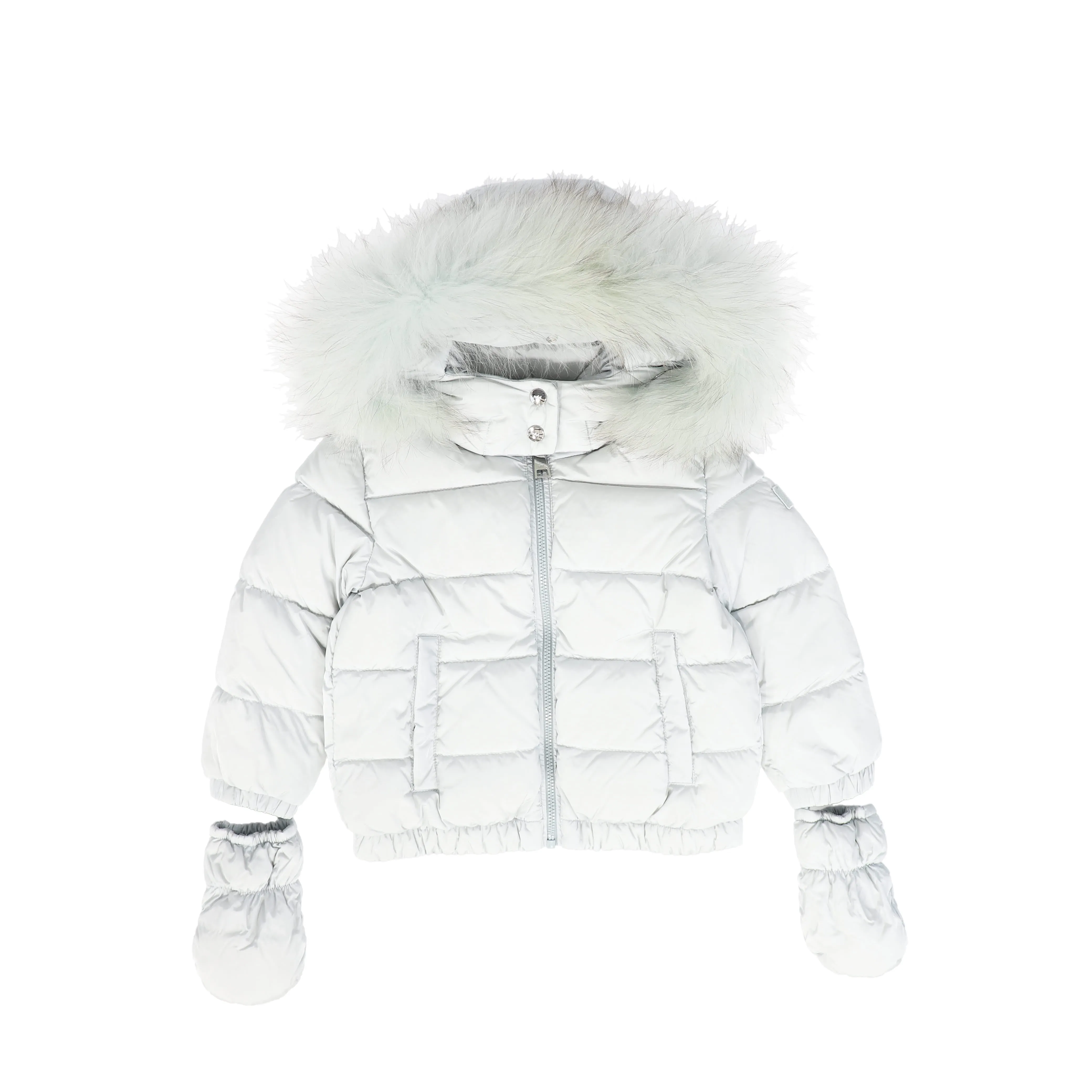 ADD PALE BLUE FUR TRIM PUFFER COAT