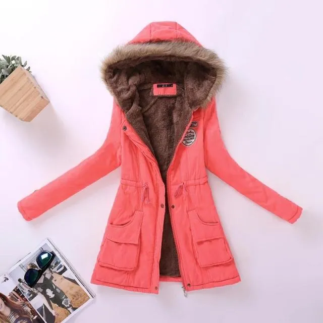 Ailegogo New Autumn Winter Women Cotton Jacket Padded Casual Slim Coat Emboridery Hooded Parkas Size 3XL Wadded Overcoat