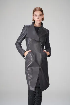 Alyson - Anthracite Leather Coat