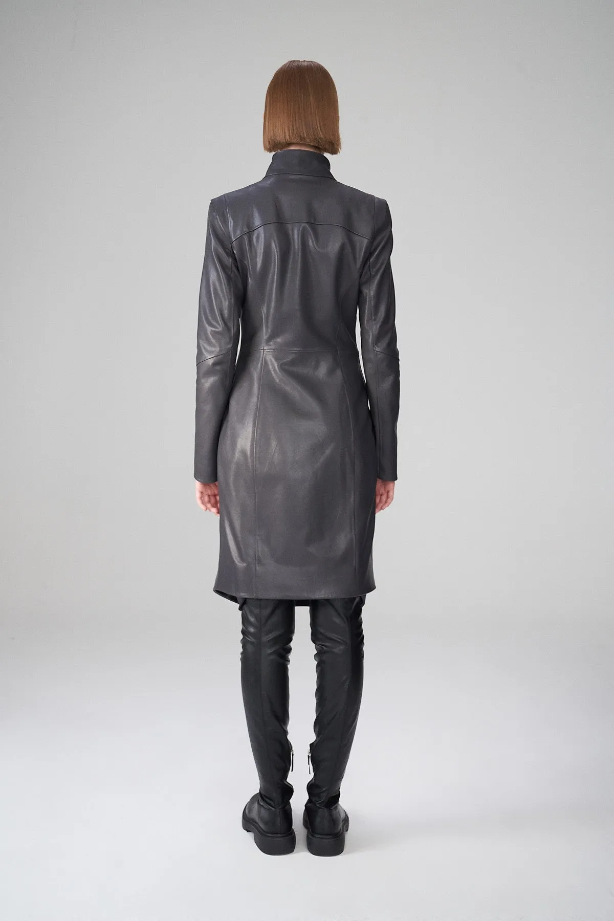 Alyson - Anthracite Leather Coat