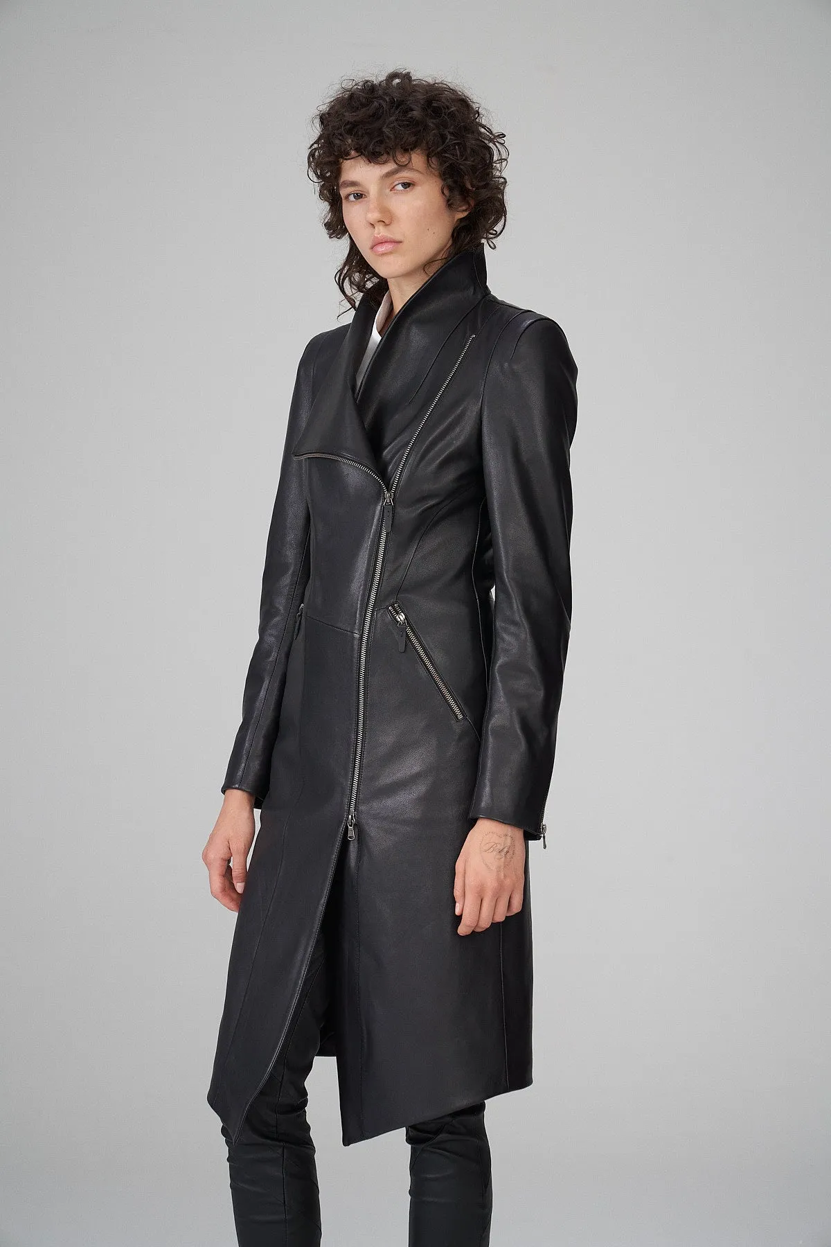 Alyson - Black Leather Coat