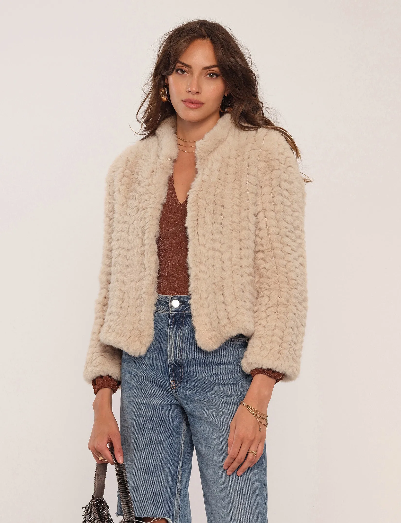 Aria Sand Faux Fur Jacket