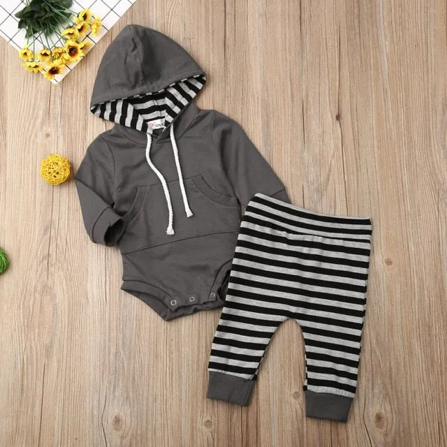 Baby Boy Hoodie and Pants Set with Adorable Stripes