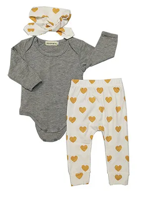 Baby Girl Outfit Winter Fall Leggings Headband Gold Hearts Pants