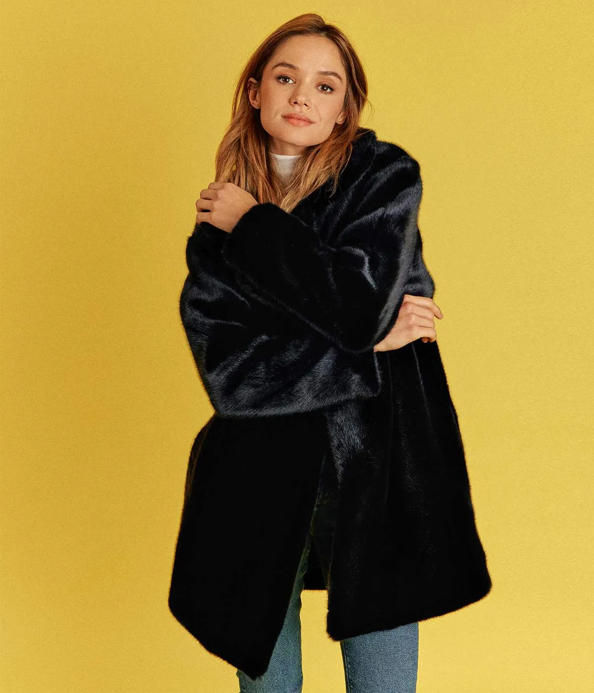 Babylone Vegan Fur Coat | Midnight Blue