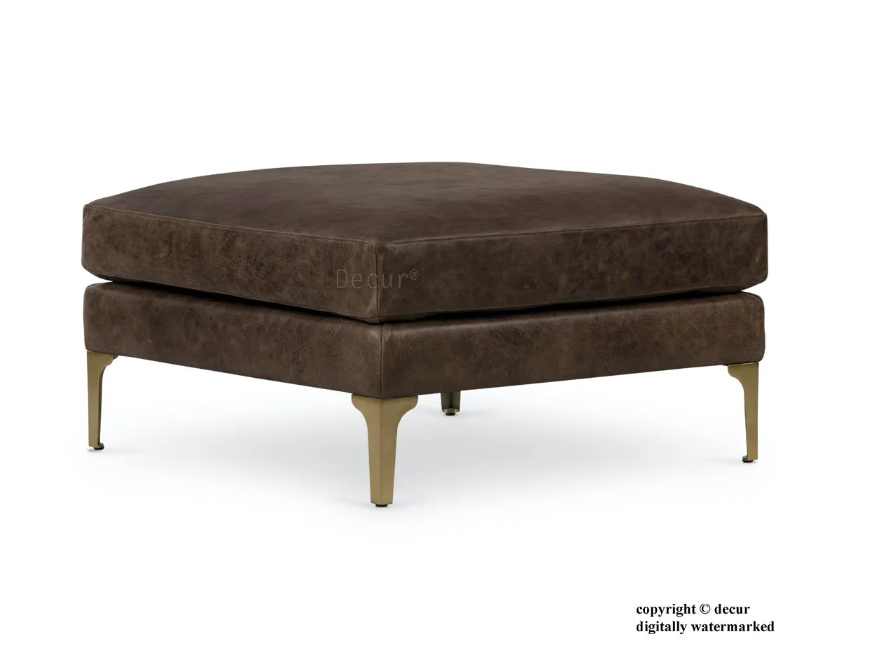 Bailey Leather Footstool Ottoman - Dark Brown