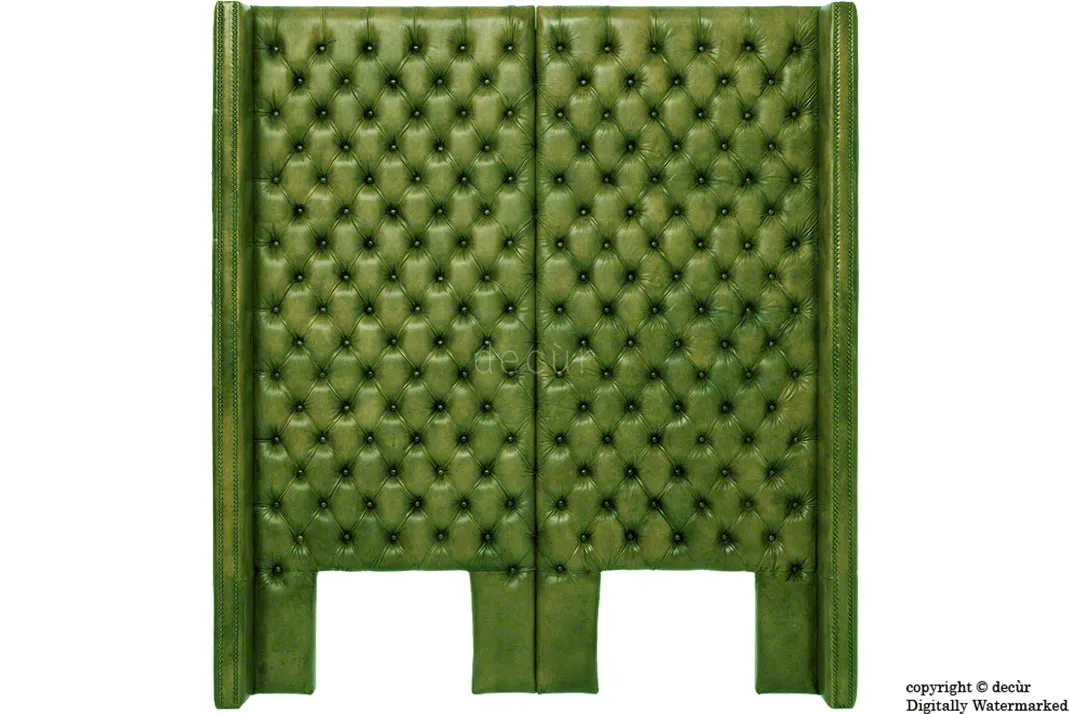 Beauchamp Buttoned Courtyard Leather Headboard Alga Green