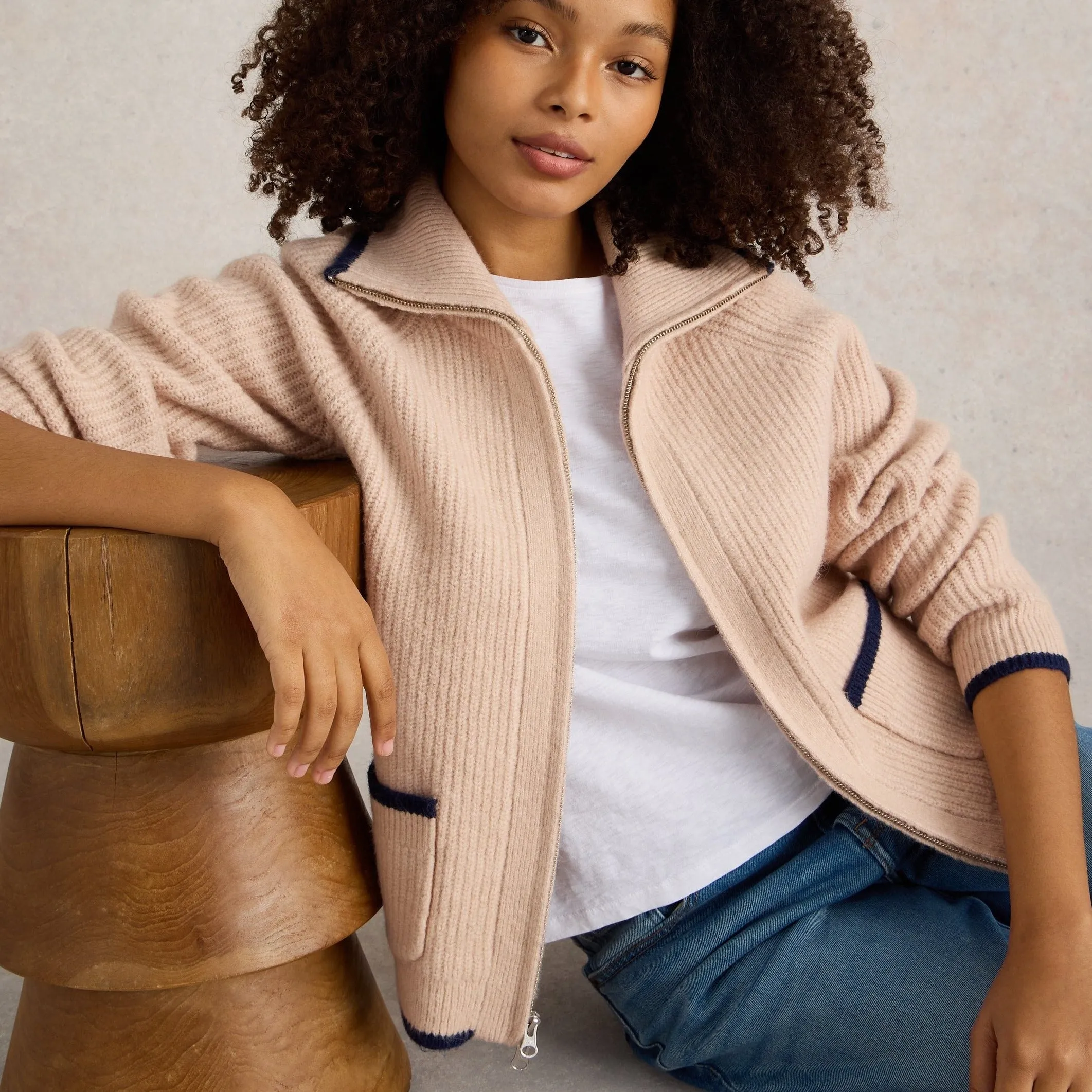 Betty Zip Through Bomber - Light Natural