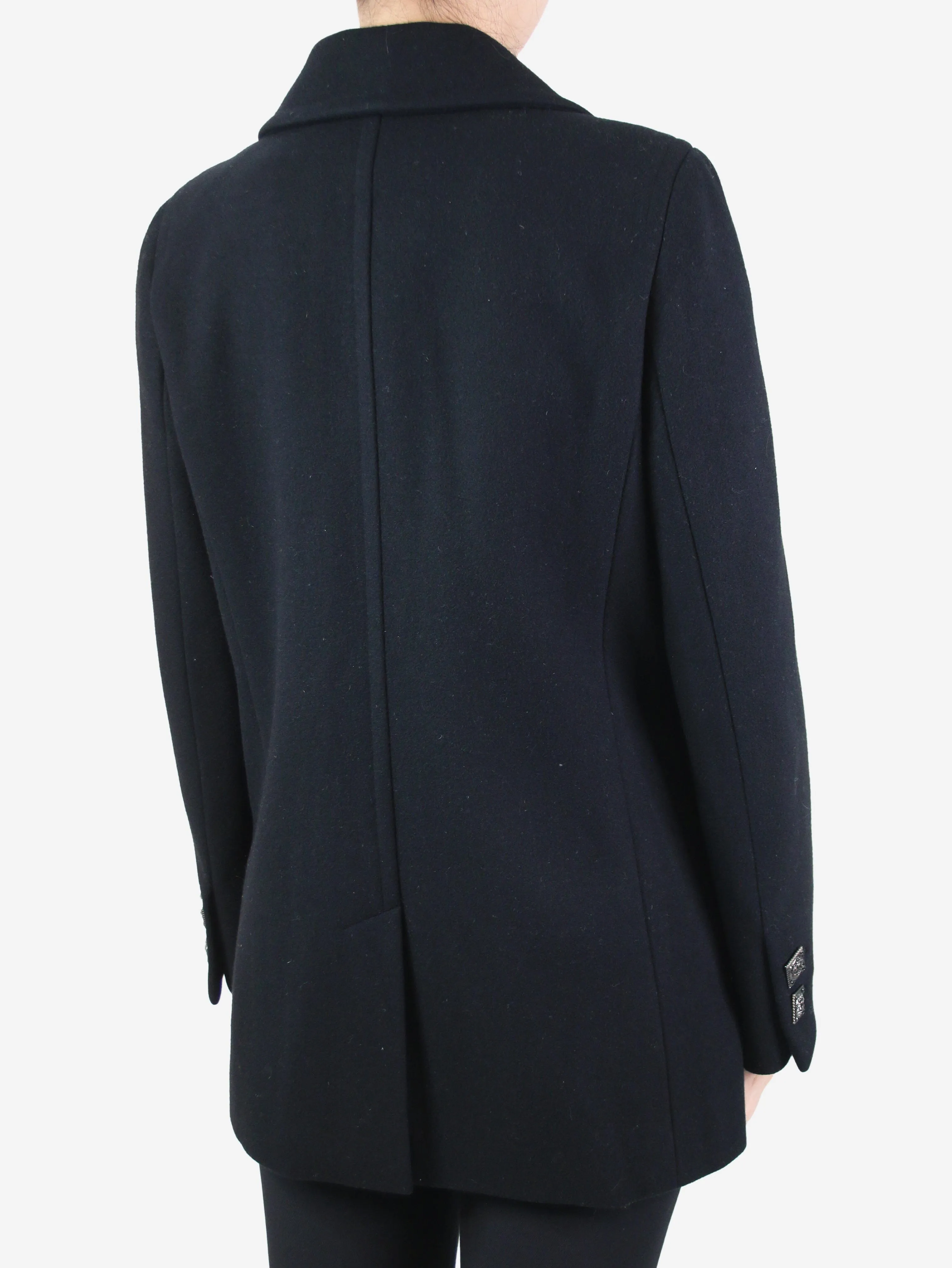 Black jewel detail button wool coat - size FR 40