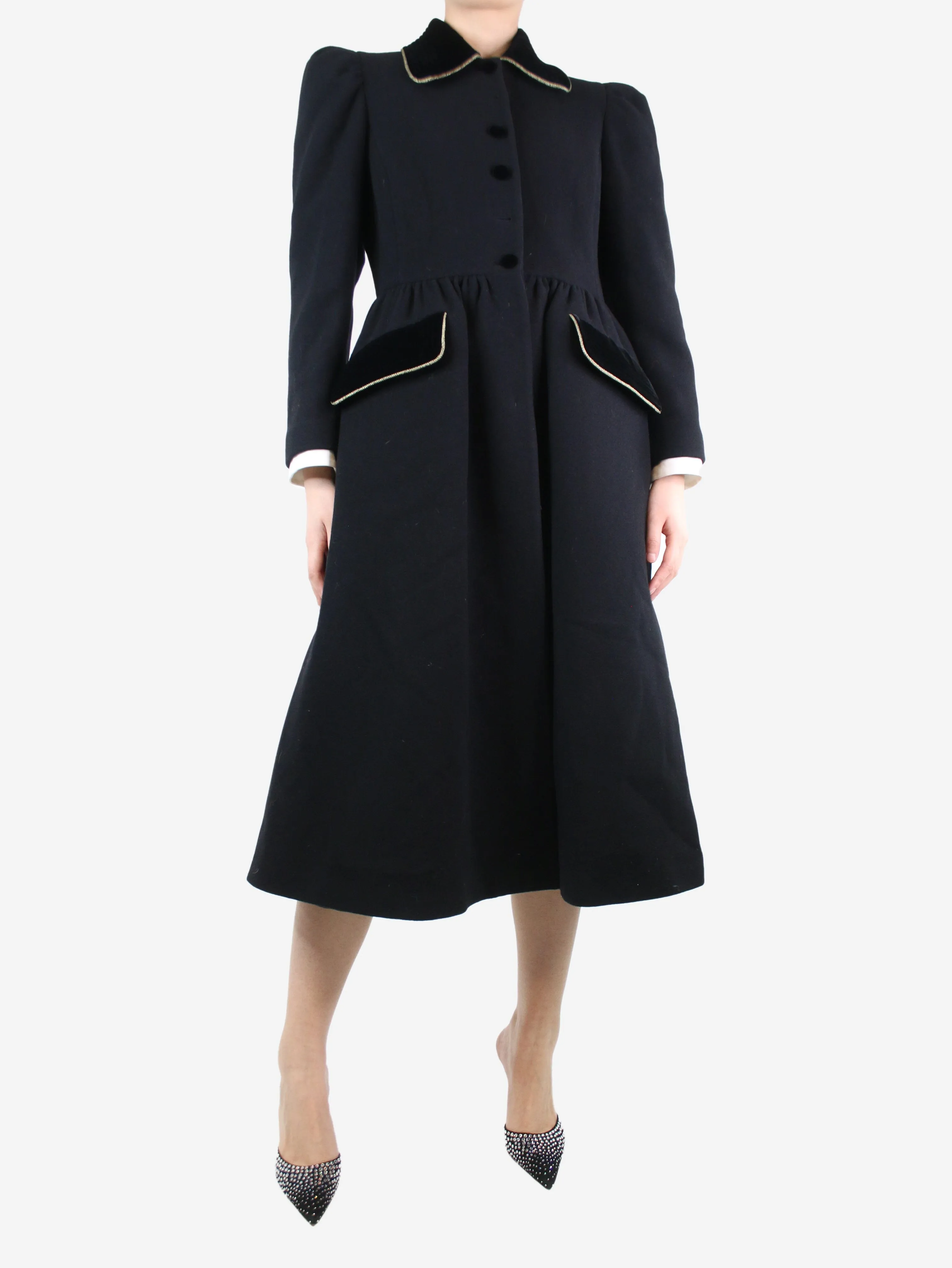 Black wool buttoned coat - size UK 10