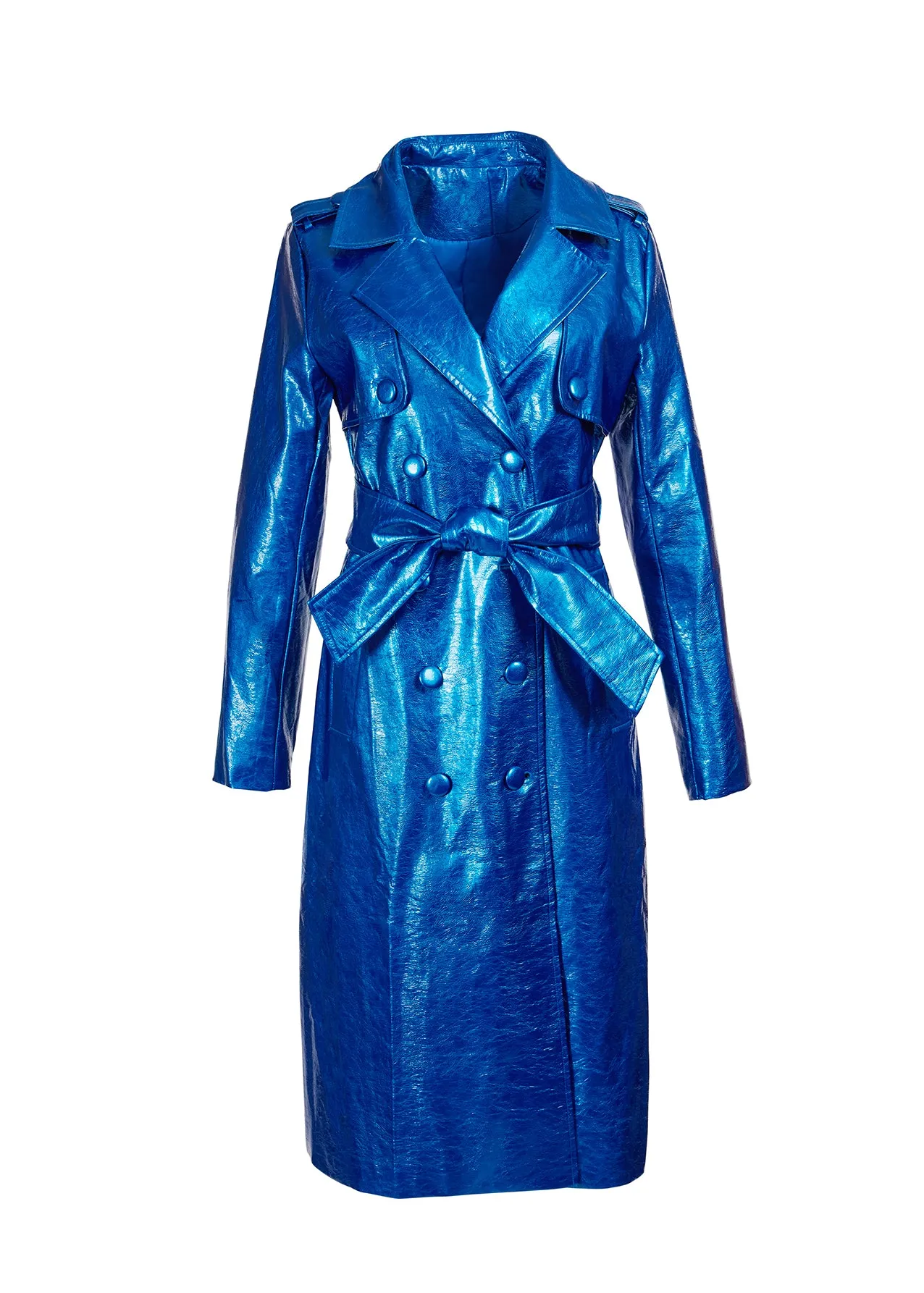 Blue Metallic Trench Coat