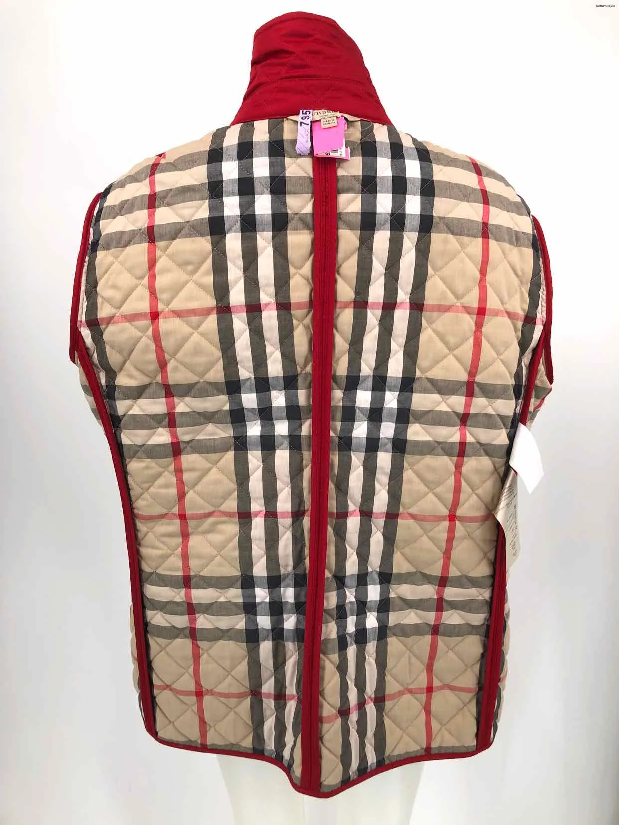 BURBERRY Red Tan Quilted Zip Front Women Size LARGE  (L) Jacket