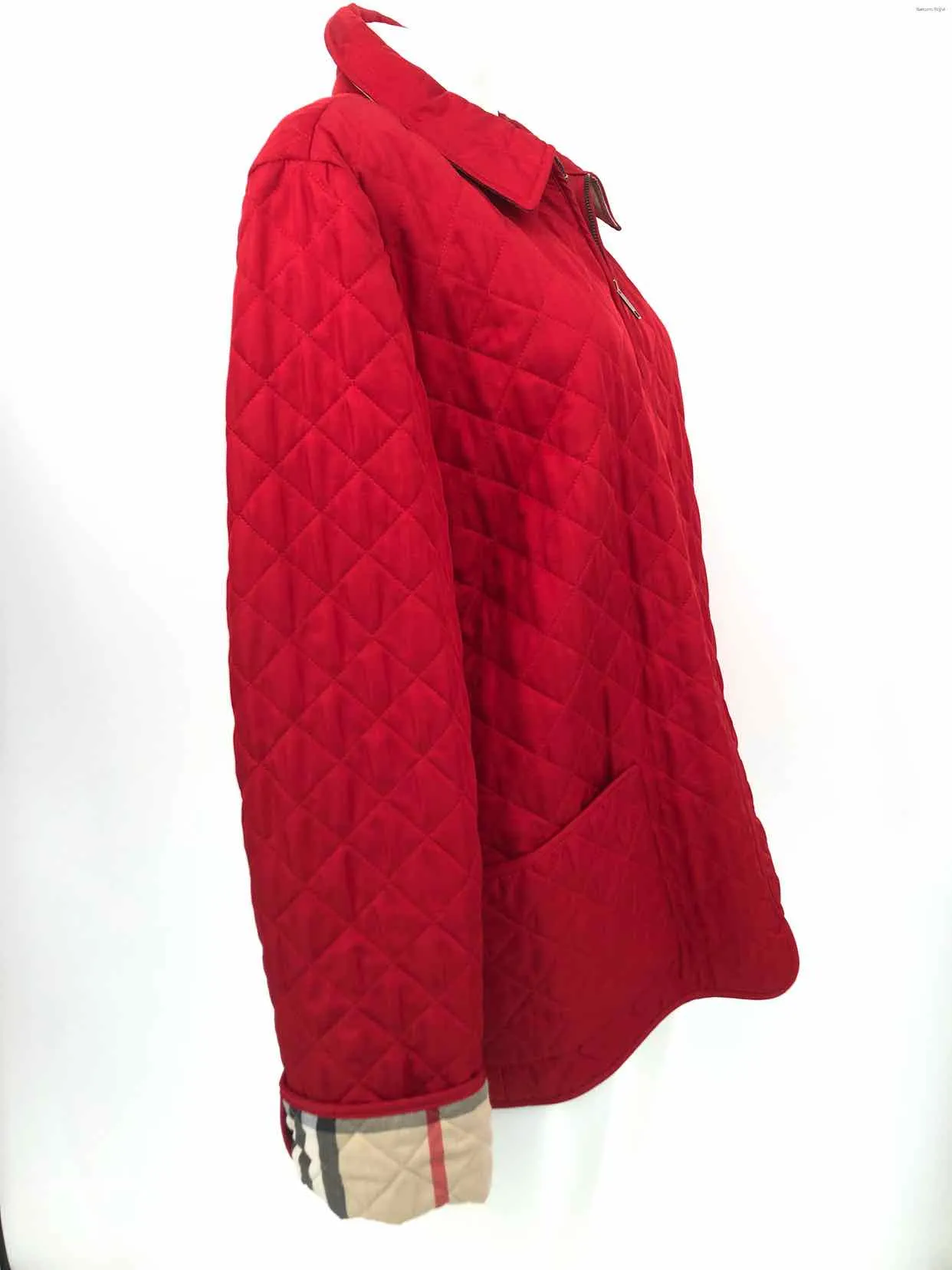 BURBERRY Red Tan Quilted Zip Front Women Size LARGE  (L) Jacket