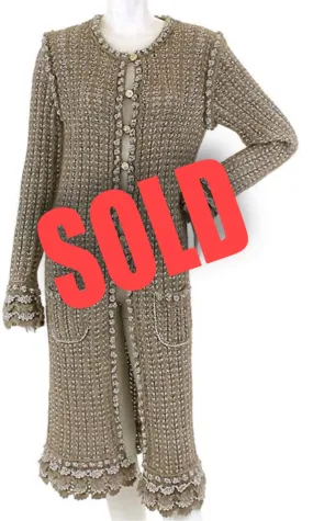 Chanel 04A 2004 Fall Cardigan Long Jacket Cardi Coat beige taupe wool Mohair US 4