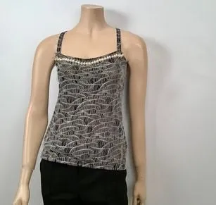 Chanel 05A 2005 Fall pearl trim Lace overlay Black Tank Top Camisole Blouse FR 40 US 6