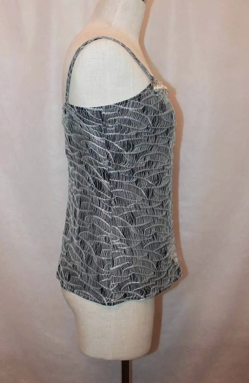 Chanel 05A 2005 Fall pearl trim Lace overlay Black Tank Top Camisole Blouse FR 40 US 6