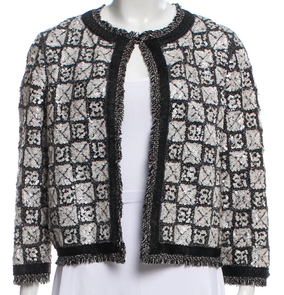 Chanel 10P 2010 Spring NWT New with Tags Sequin Grey Cardigan Jacket FR 46 US 12/14