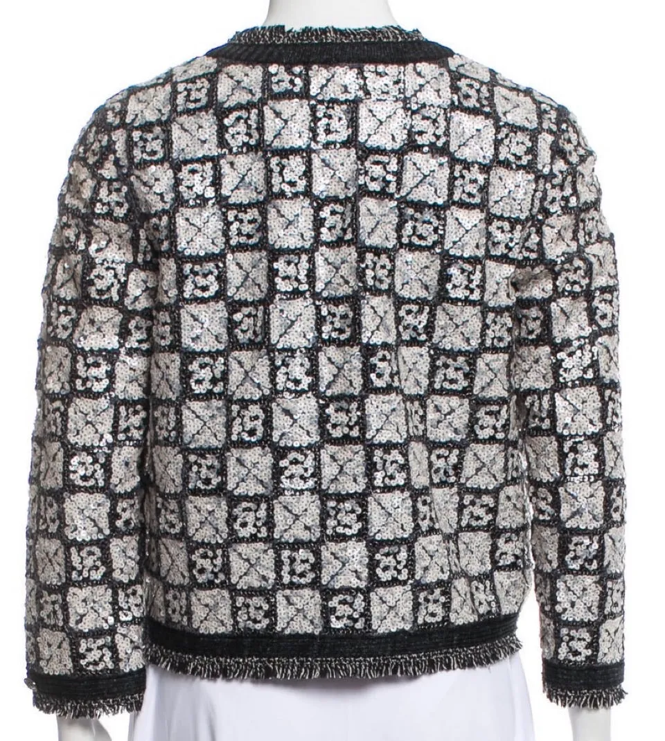 Chanel 10P 2010 Spring NWT New with Tags Sequin Grey Cardigan Jacket FR 46 US 12/14