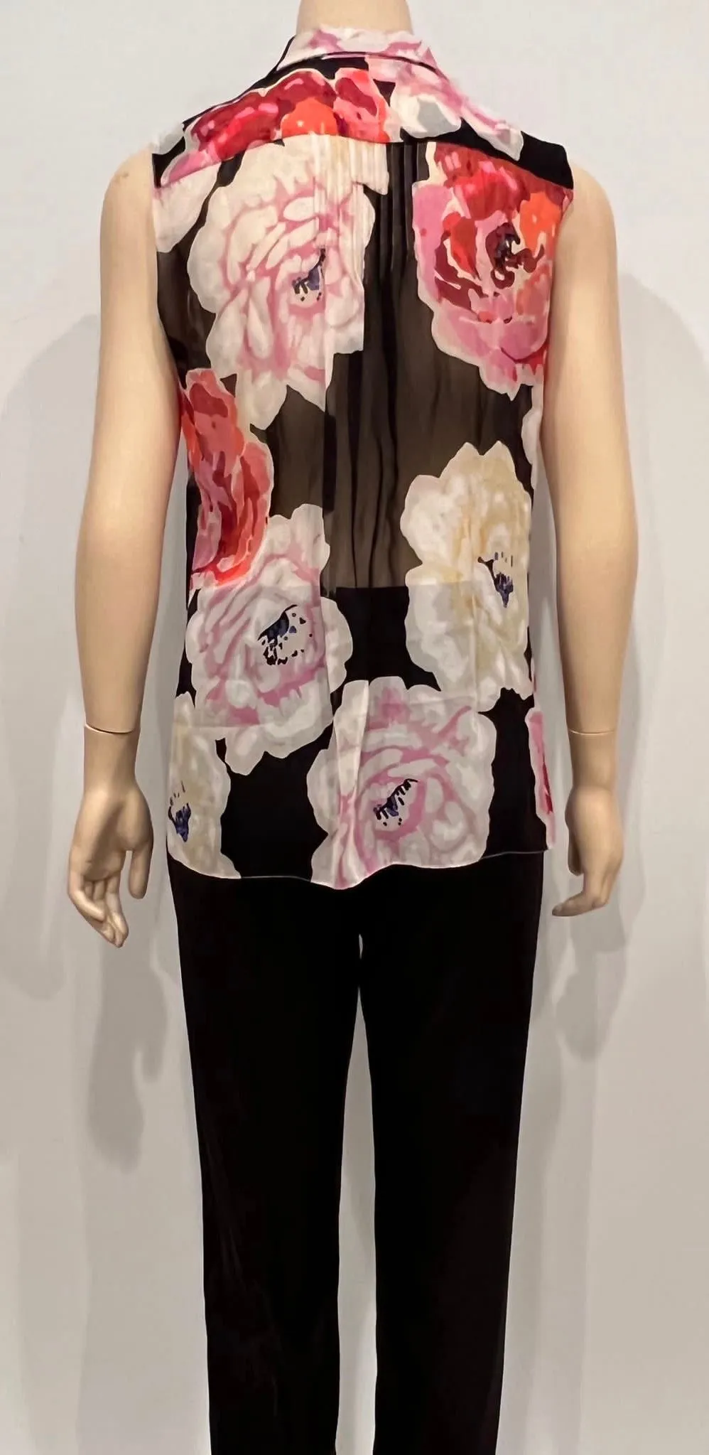 Chanel 11P 2011 Spring Black Floral Silk Chiffon Top Blouse FR 38 US 4/6