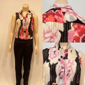 Chanel 11P 2011 Spring Black Floral Silk Chiffon Top Blouse FR 38 US 4/6