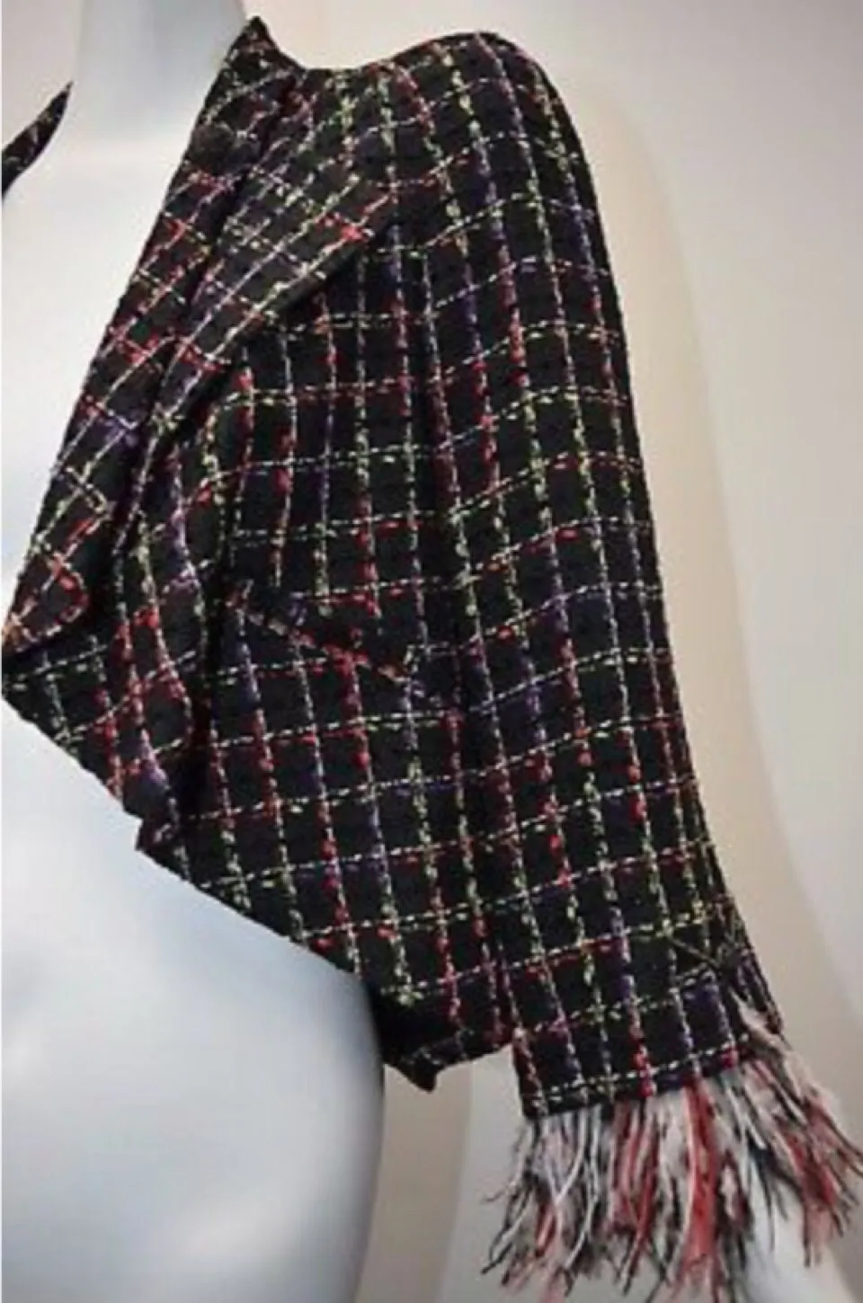 Chanel 11P, 2011 Spring Black Multicolor Tweed Ostrich Feather Trim Blazer Dress Cardigan Jacket FR 38 US 4/6