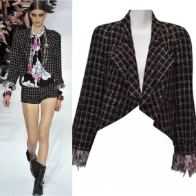 Chanel 11P, 2011 Spring Black Multicolor Tweed Ostrich Feather Trim Blazer Dress Cardigan Jacket FR 38 US 4/6