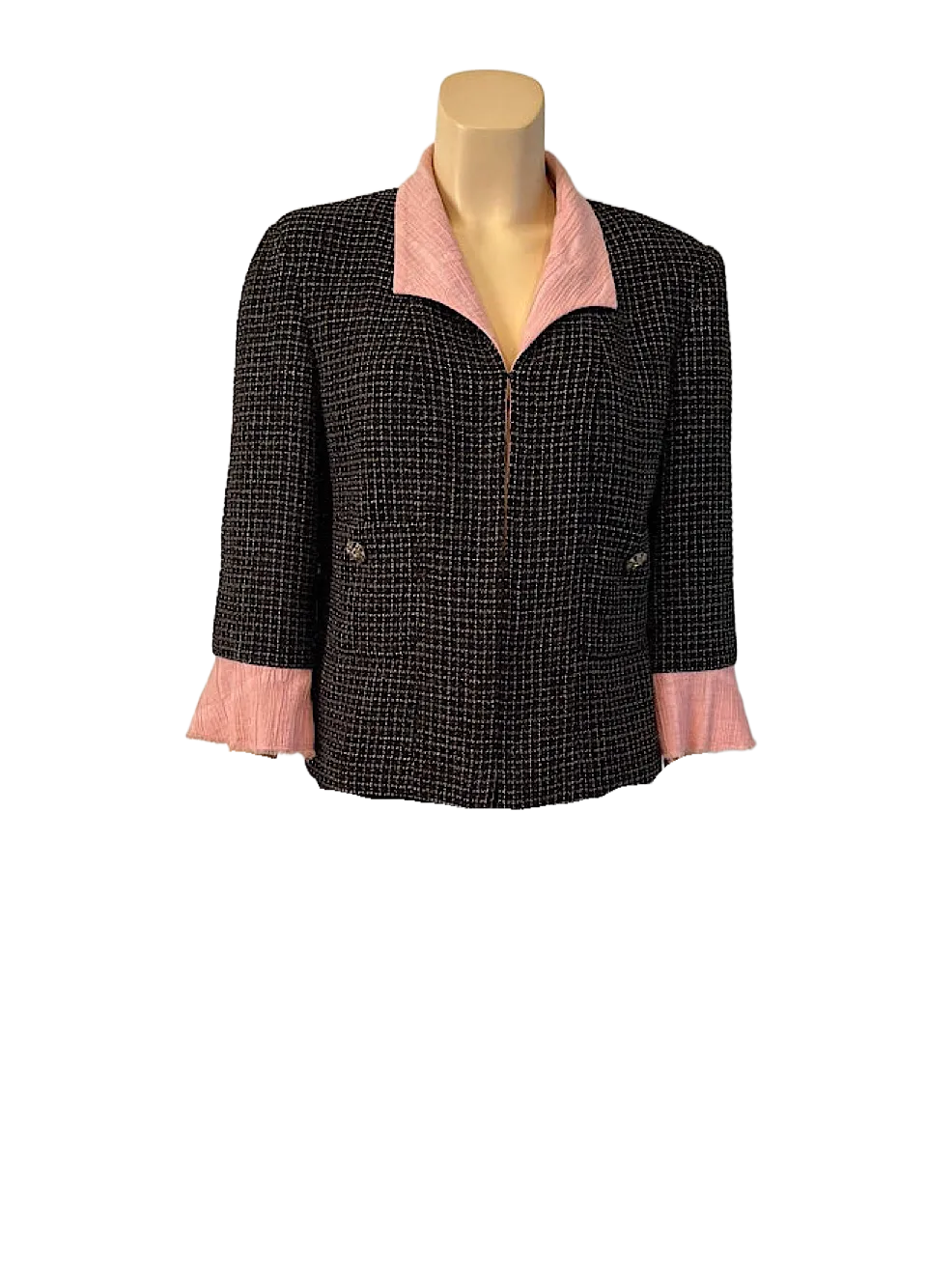 Chanel 12S 2012 Summer Black Metallic Tweed Pink Jacket FR 44 US 8/10