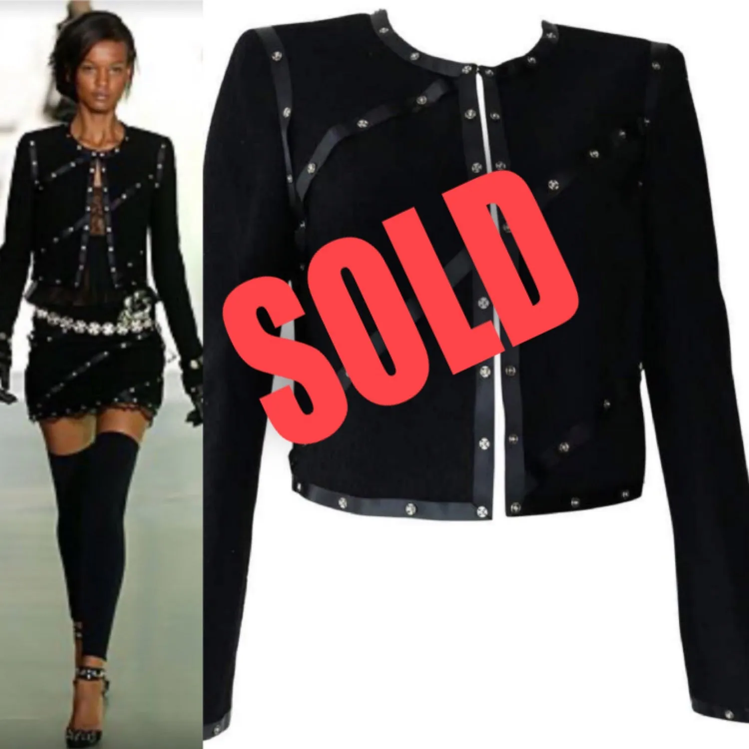 Chanel 2003 Fall 03A black Cropped Boucle Tweed Jacket FR 48 US 10/12